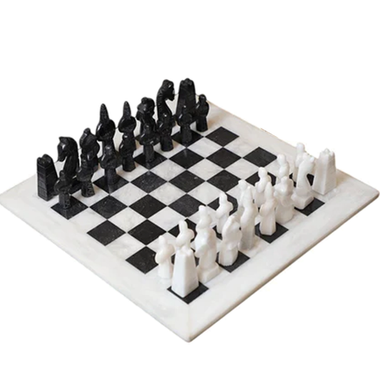 White and Black Marble Statue Chess Set - 15 Inch
