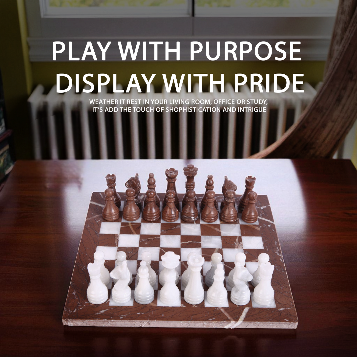 Marble Hives Luxury Handmade Marble Chess Set – Marina & White Ziarat (12 x 12 Inches) - Chess Sets for Adults - Premium Quality Chess Boards - Fancy Chess Boards