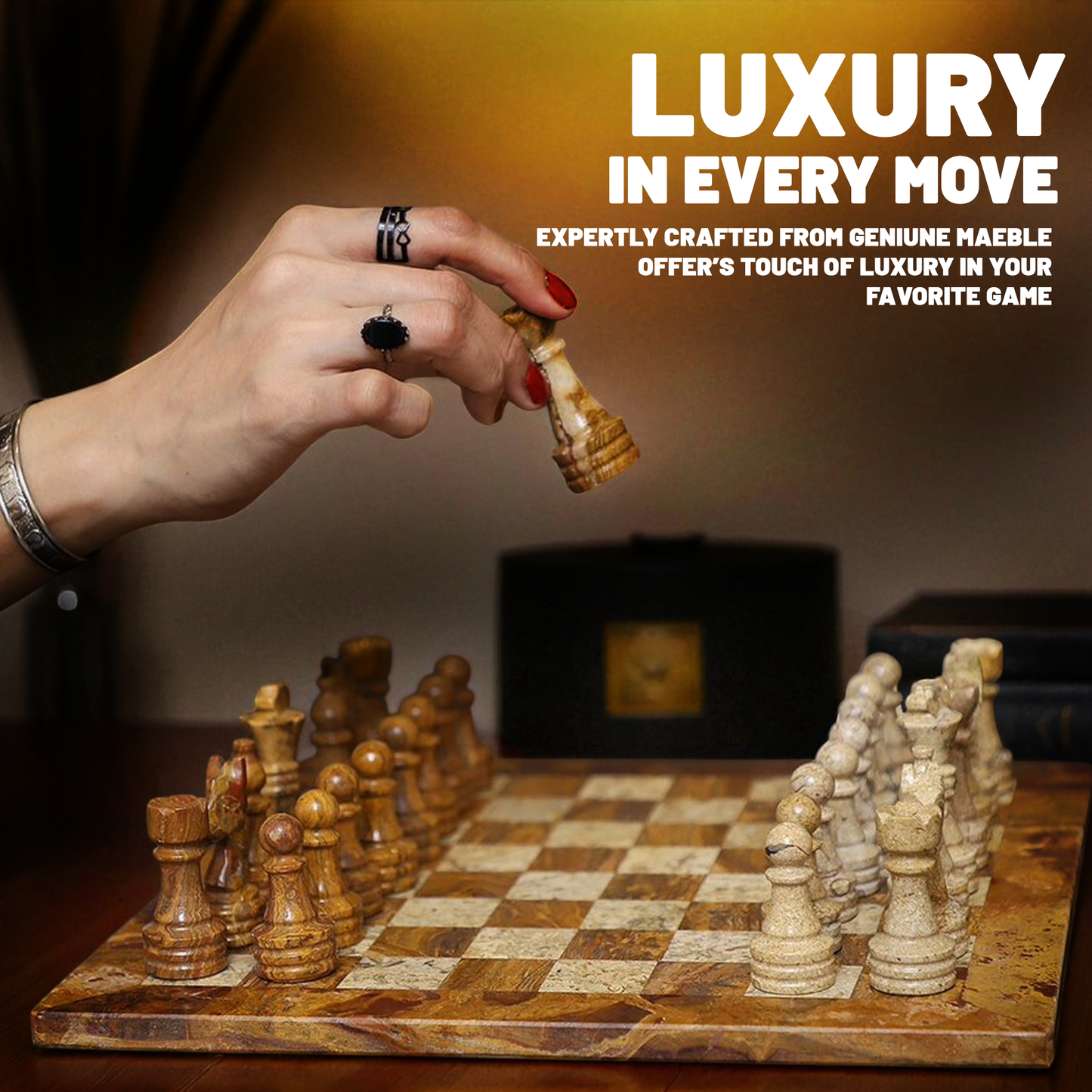 Marble Hives Luxury Handmade Marble Chess Set – Red & Coral