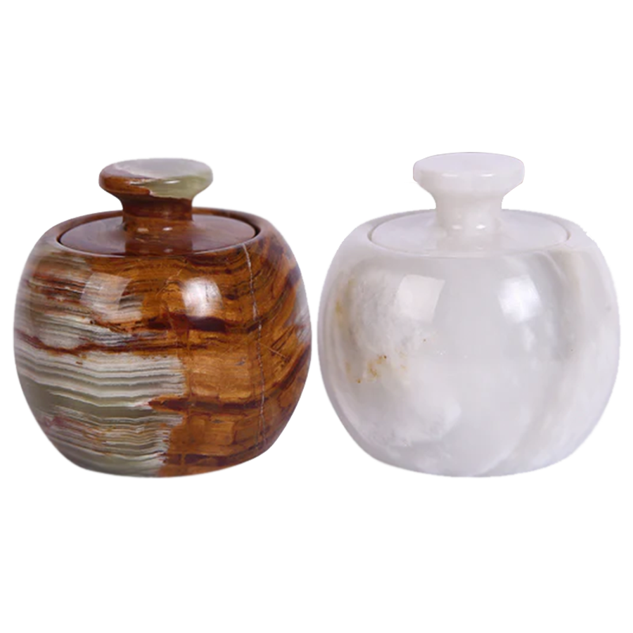 Marble Salt Cellar with Lid- Pack of 2 Marble Salt and Pepper Bowls- Salt Holder with Lid to Put Salt, Paprika, Pepper, and Spice