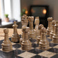 Black and Coral Marble Chess Figures