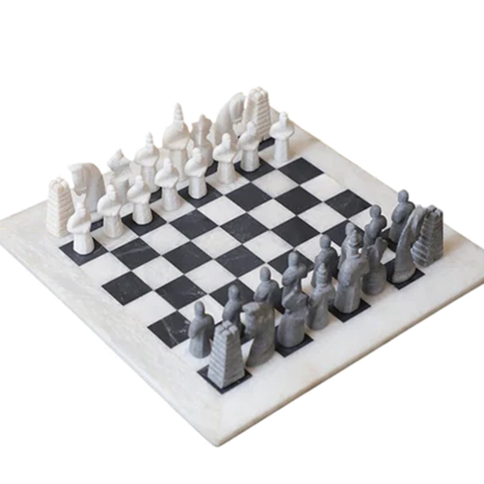 White and Black Matt Marble Statue Chess Set - 15 Inch