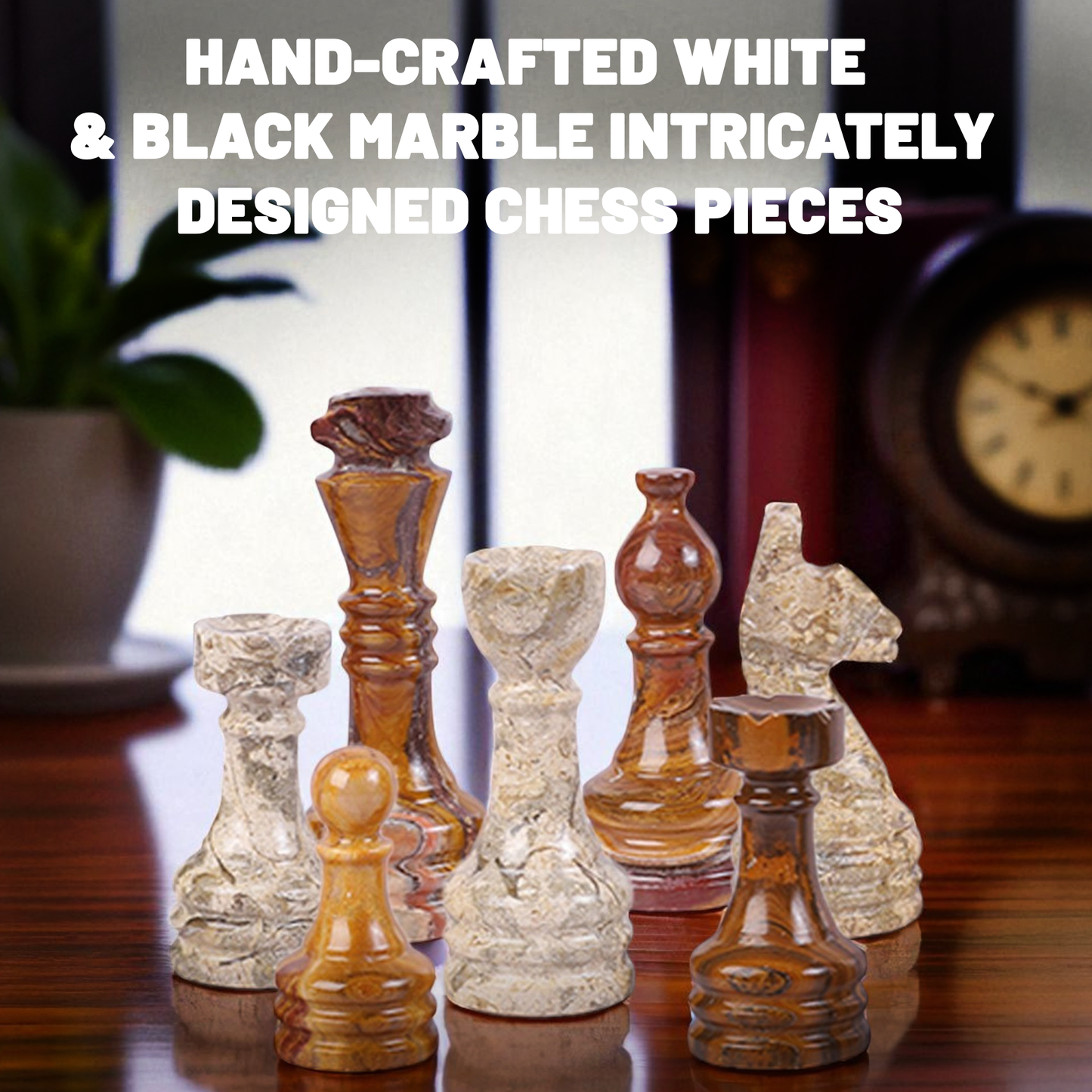 Marble Hives Luxury Handmade Marble Chess Set – Red & Coral