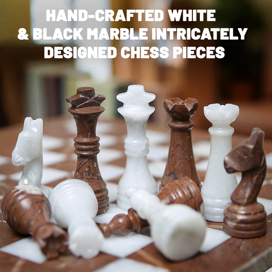 Marble Hives Luxury Handmade Marble Chess Set – Marina & White Ziarat (12 x 12 Inches) - Chess Sets for Adults - Premium Quality Chess Boards - Fancy Chess Boards