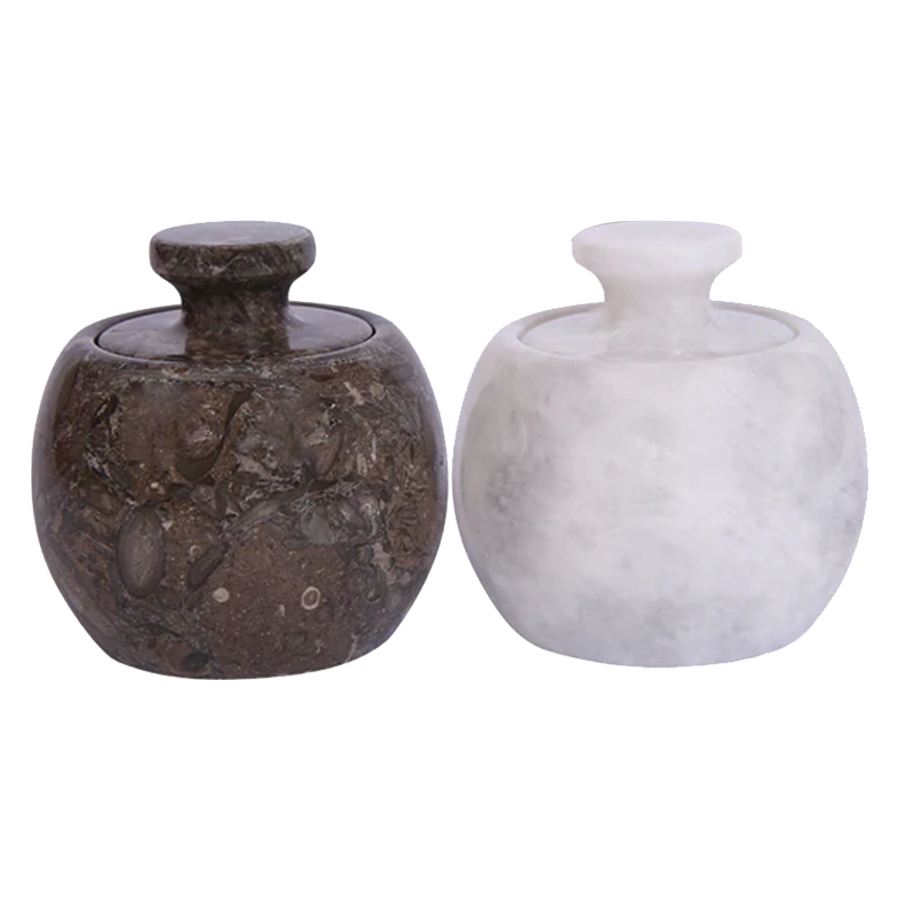 Marble Salt Cellar with Lid- Pack of 2 Marble Salt and Pepper Bowls- Salt Holder with Lid to Put Salt, Paprika, Pepper, and Spice