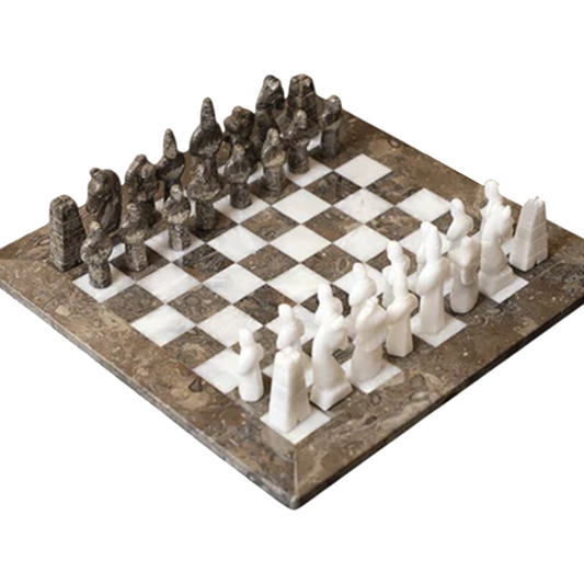 Grey and White Marble Statue Chess Set - 15 Inch