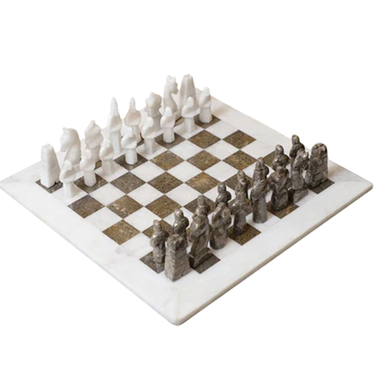 15 Inch White & Grey Marble Fancy Chess Set
