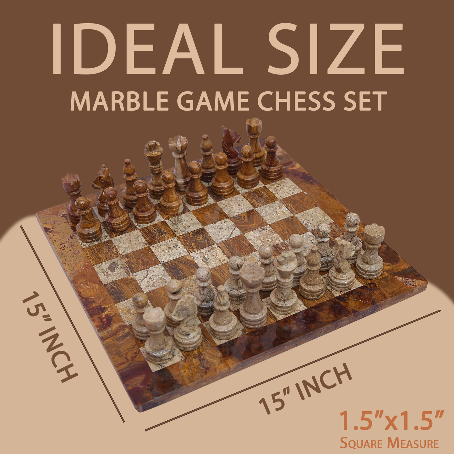 Marble Hives Luxury Handmade Marble Chess Set – Brown and Coral