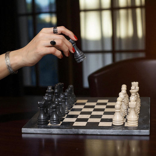Marble Hives Luxury Handmade Marble Chess Set -Black and Verona -10 Inch
