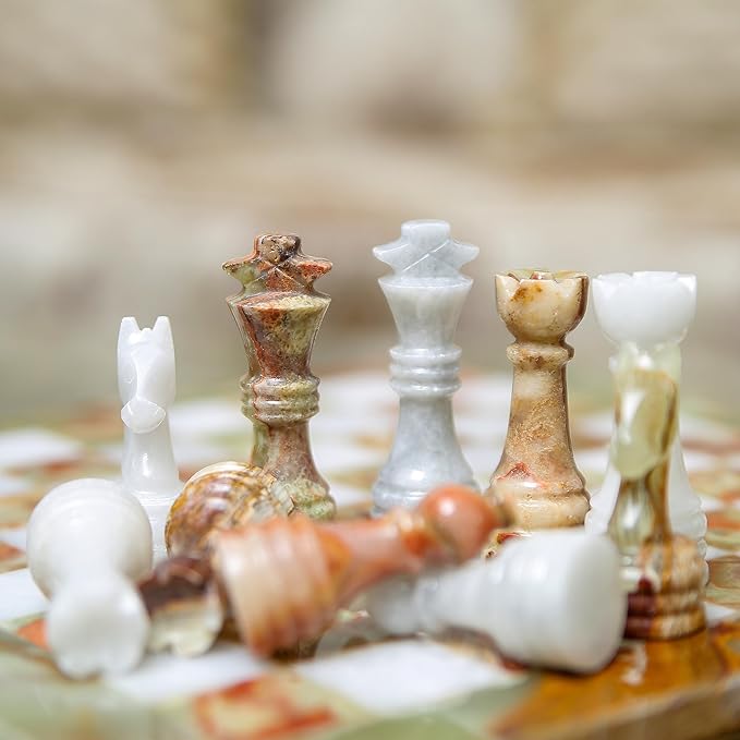 Handmade Marble Chess Set - Green Onyx & White (15 x 15 Inches) - Chess Sets for Adults - Premium Quality Chess Boards - Aesthetic Chess Boards