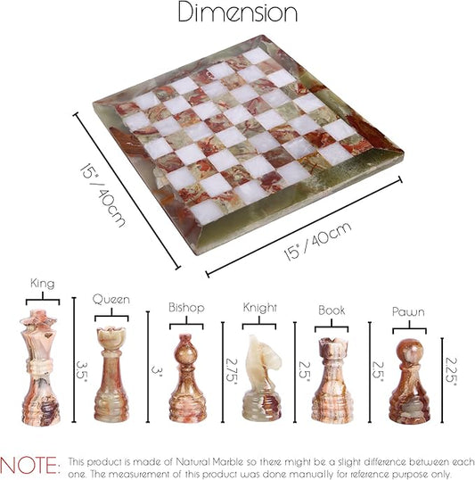 Handmade Marble Chess Set - Green Onyx & White (15 x 15 Inches) - Chess Sets for Adults - Premium Quality Chess Boards - Aesthetic Chess Boards
