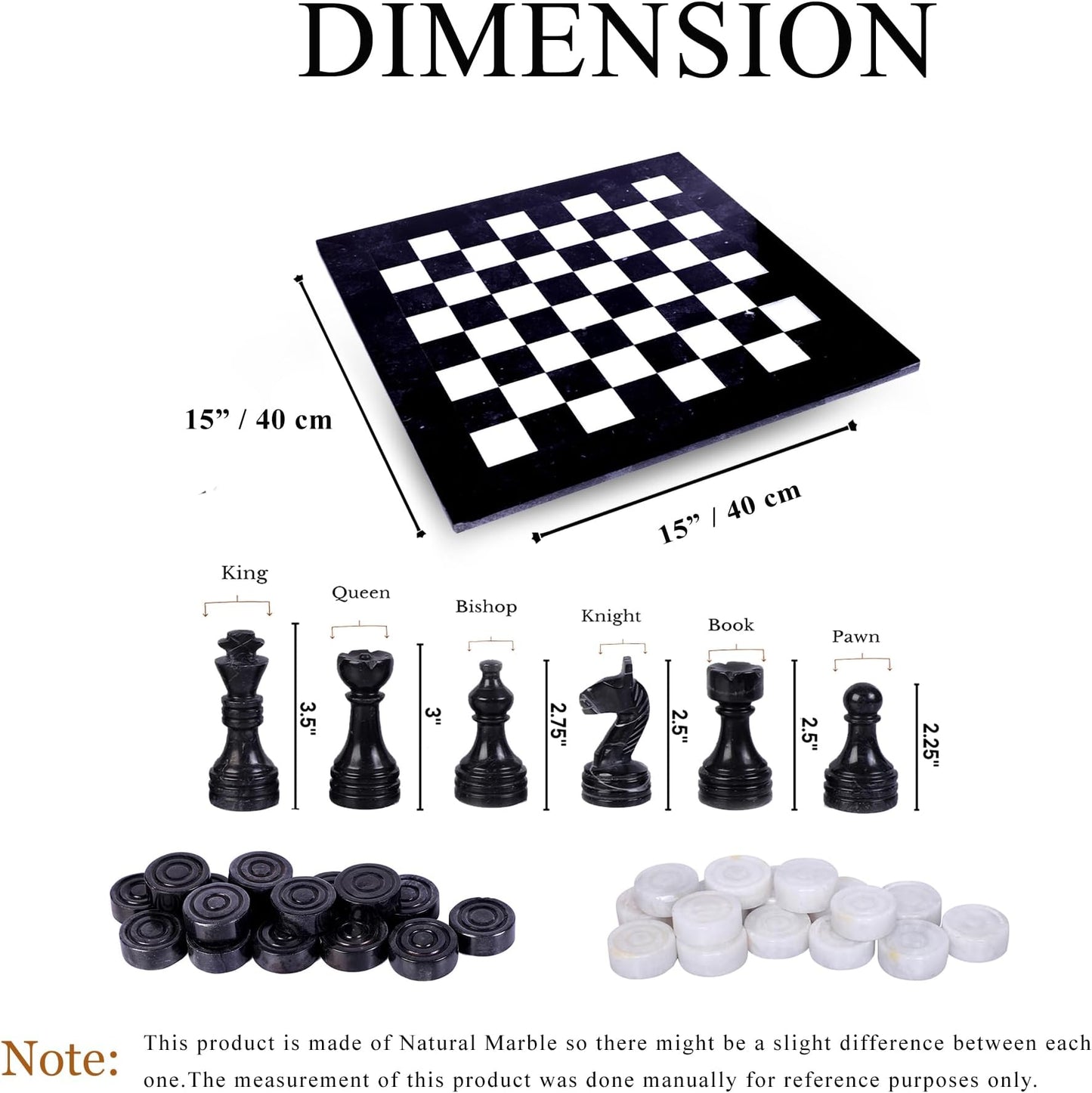 Marble Hives Luxury Handmade Marble Chess Set – Black and White