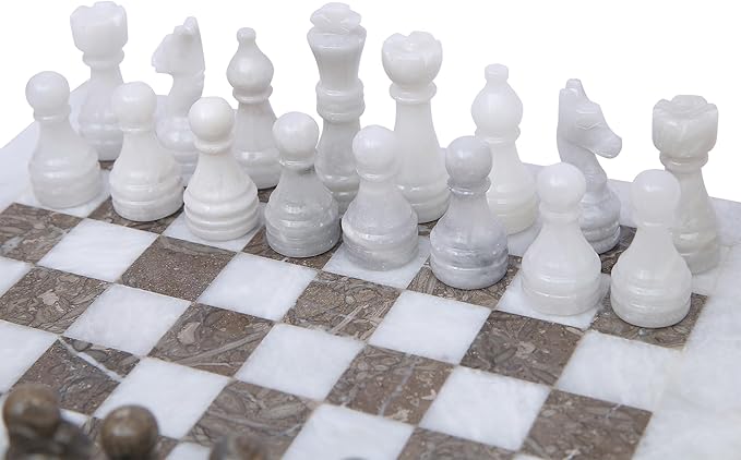15 x 15 White & Oceanic Marble Chess Set