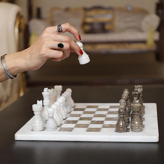 15 x 15 White & Oceanic Marble Chess Set
