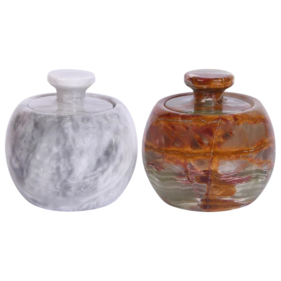 Marble Salt Cellar with Lid- Pack of 2 Marble Salt and Pepper Bowls- Salt Holder with Lid to Put Salt, Paprika, Pepper, and Spice
