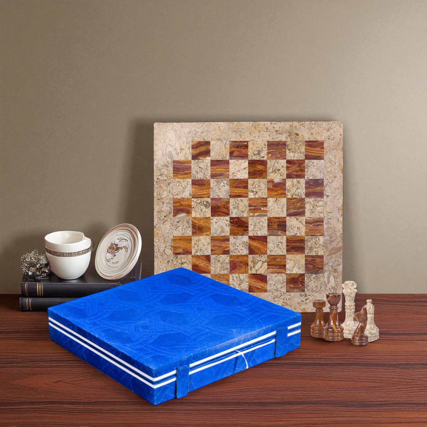 Marble Hives Luxury Handmade Marble Chess Set – Brown and Coral