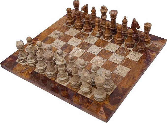 15 Inch Red and Coral Fancy Chess Set