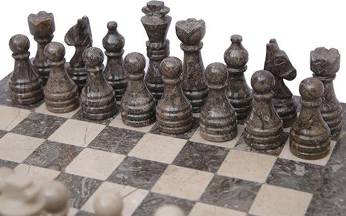 Aesthetic Marble Chess Set - Oceanic & Verona (15 x 15 Inches) - Handmade Chess Sets for Adults - Premium Quality Chess Boards and Fancy Chess Figures