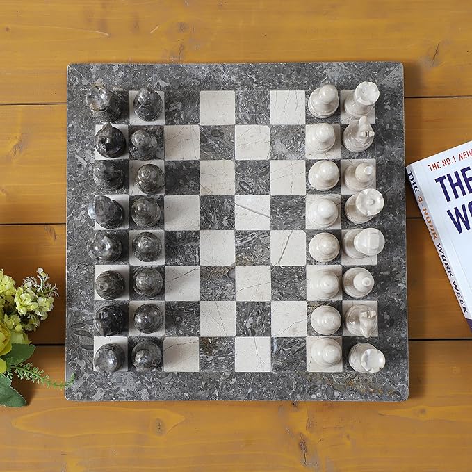Aesthetic Marble Chess Set - Oceanic & Verona (15 x 15 Inches) - Handmade Chess Sets for Adults - Premium Quality Chess Boards and Fancy Chess Figures