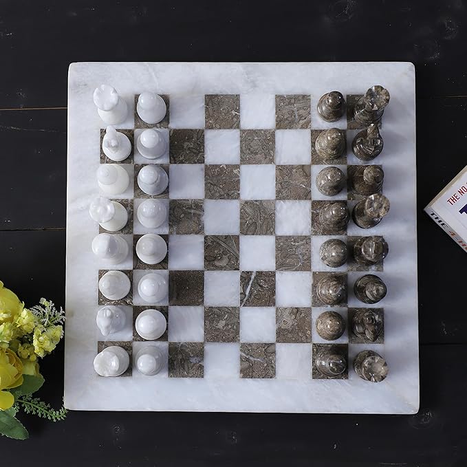 15 x 15 White & Oceanic Marble Chess Set