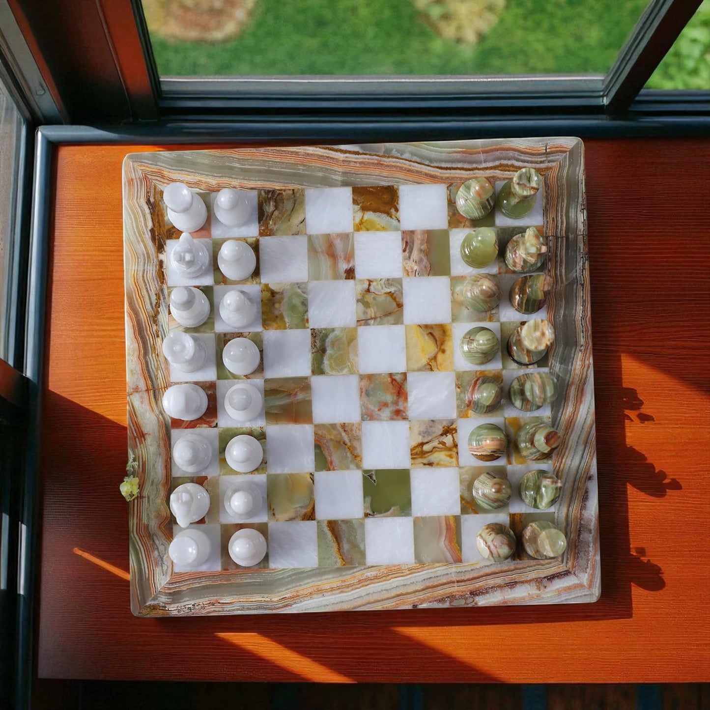 Marble Hives Luxury Handmade Marble Chess Set -Green and White -10 Inch