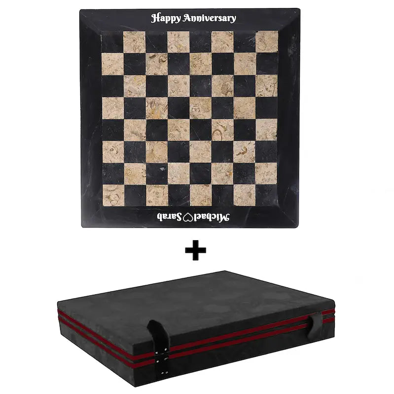 Black & Coral Handmade Marble Chess Set 