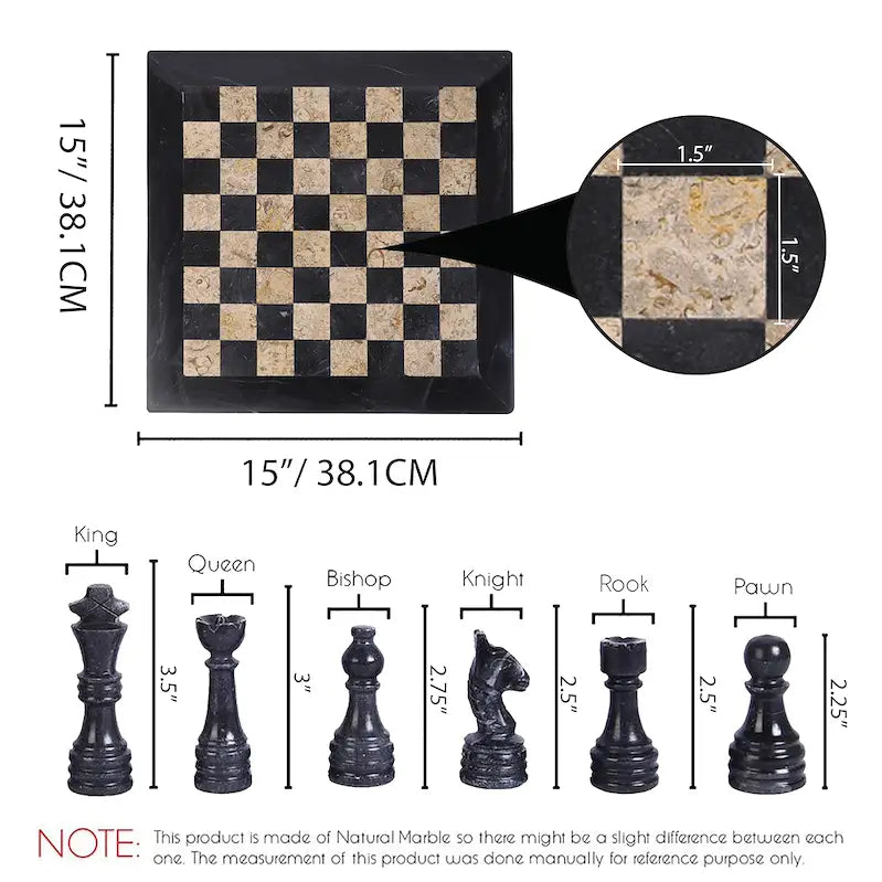Black & Coral Marble Chess Set For Sale