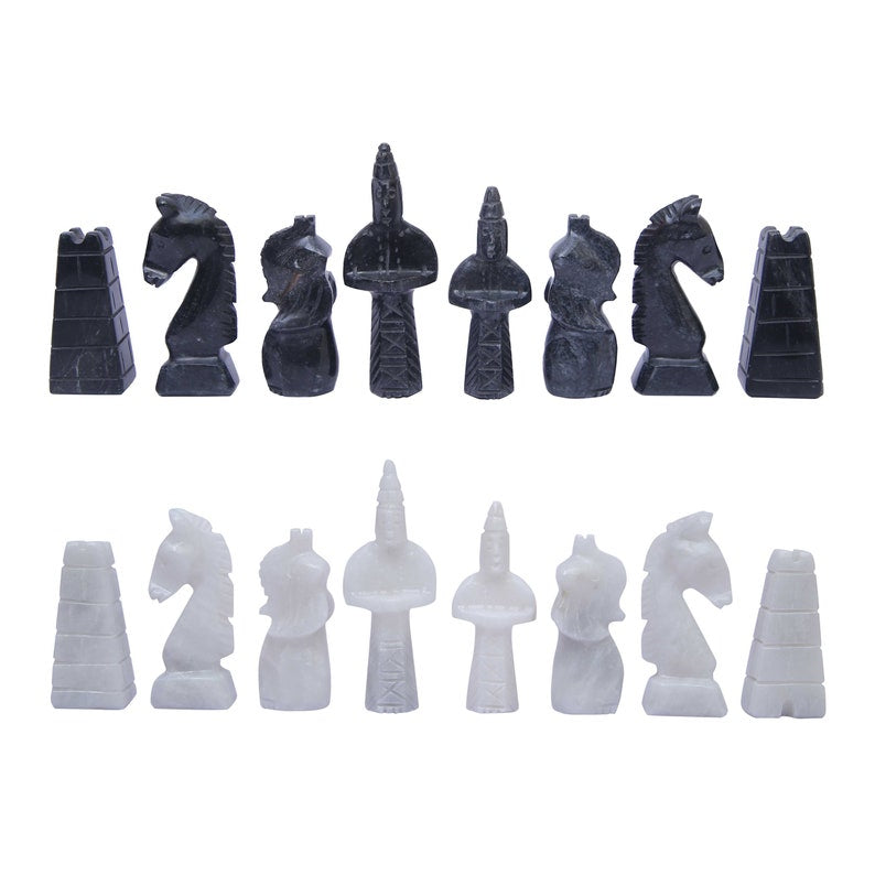 Black and White Ancient Egyptian Chess Figures