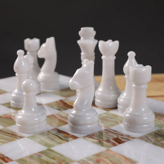 White & Onyx Green Chess Pieces