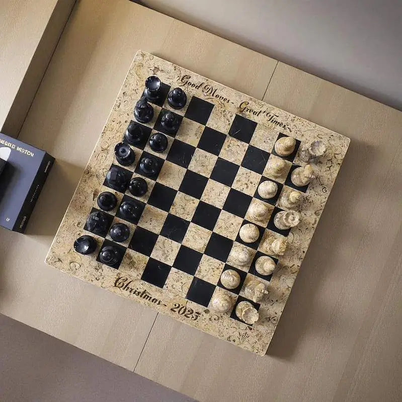Coral Black Marble Chess Set