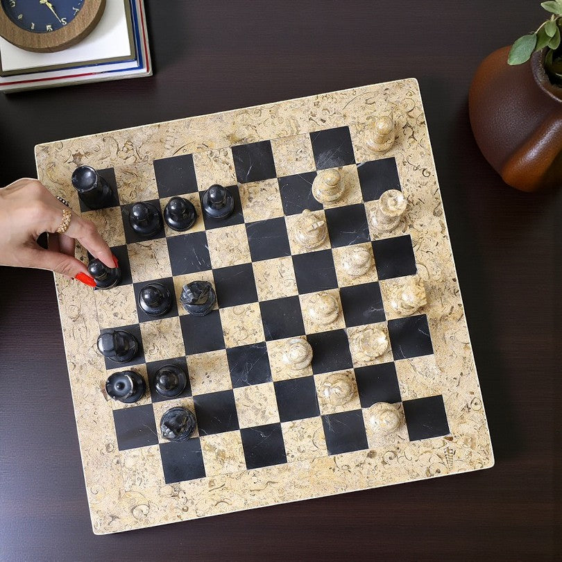 Coral and  Black 15 Inch Handmade Marble Chess Set