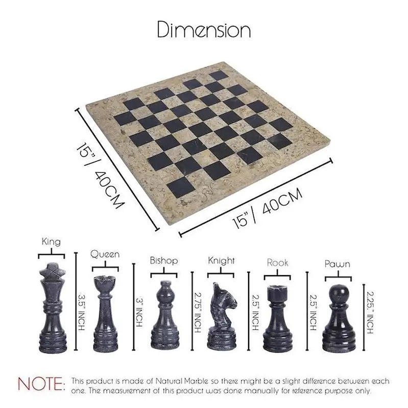 Coral and  Black  Marble Chess Set