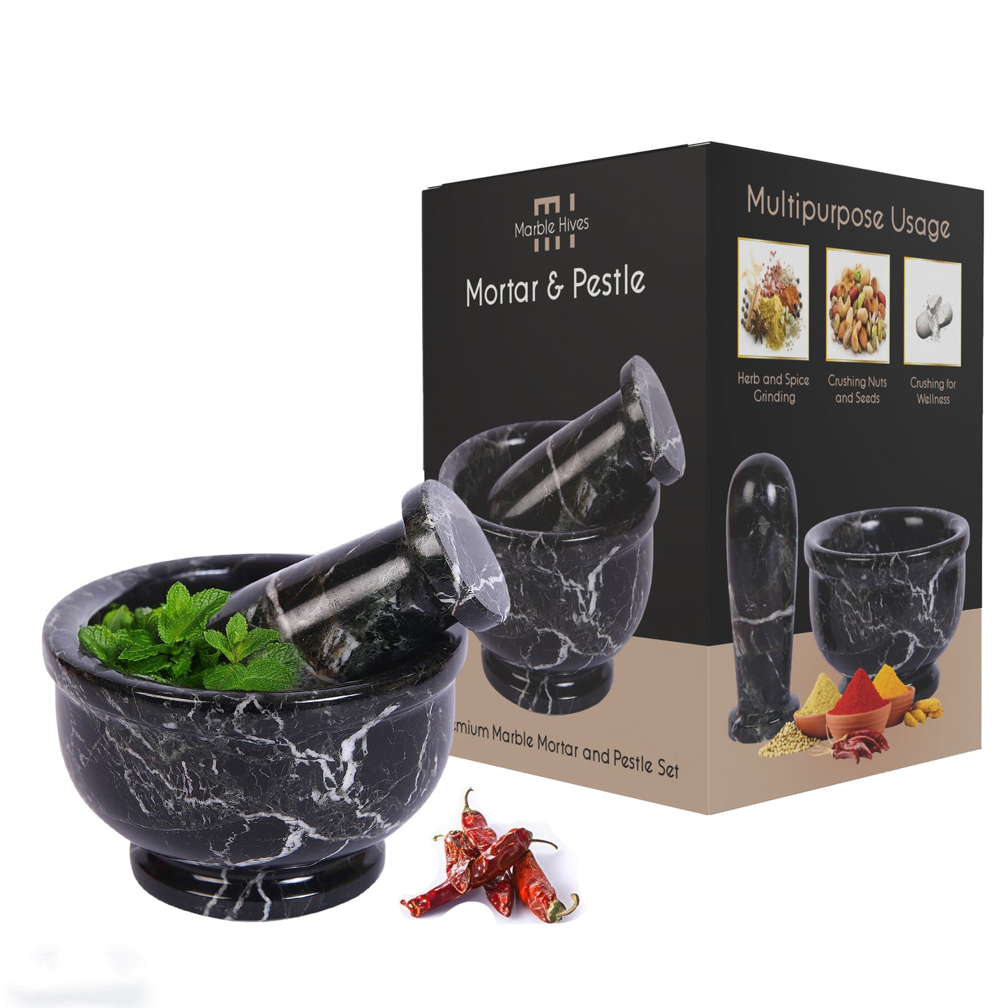 Exquisite Marble Mortar and Pestle Set (5 inch)- Your Ultimate Kitchen Essential for Grinding Spices, Making Guacamole, Salsa, Pesto, and Crushing Pills