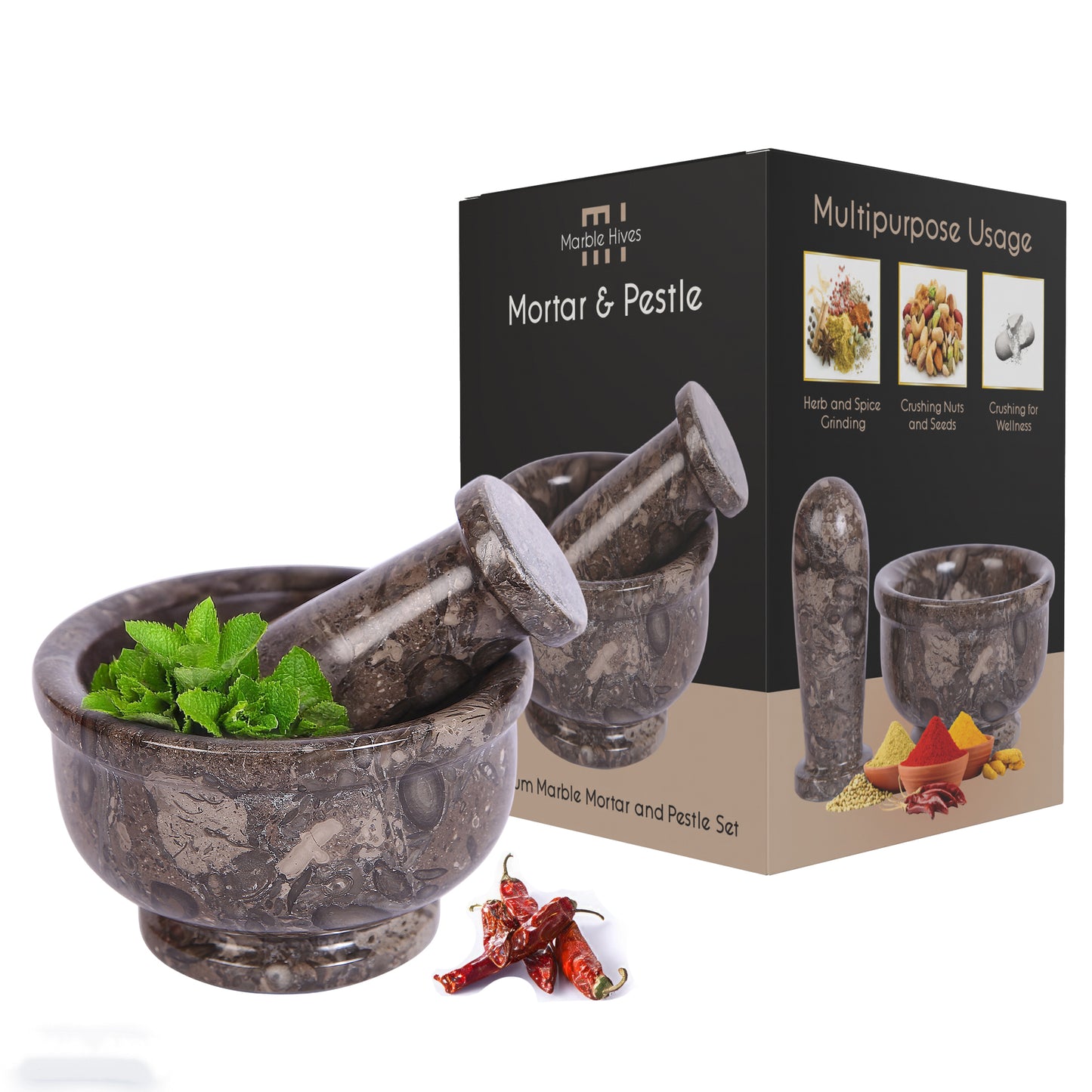 Exquisite Marble Mortar and Pestle Set (4 inches) - Your Ultimate Kitchen Essential for Grinding Spices, Making Guacamole, Salsa, Pesto, and Crushing Pills