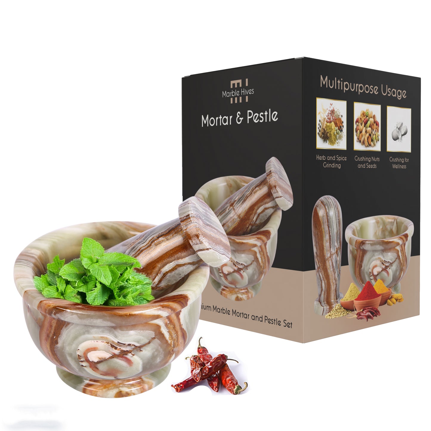 Exquisite Marble Mortar and Pestle Set (5 inch)- Your Ultimate Kitchen Essential for Grinding Spices, Making Guacamole, Salsa, Pesto, and Crushing Pills
