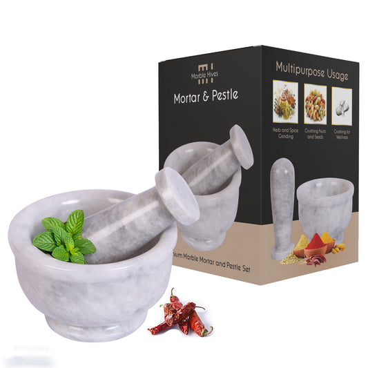 Exquisite Marble Mortar and Pestle Set (5 inch)- Your Ultimate Kitchen Essential for Grinding Spices, Making Guacamole, Salsa, Pesto, and Crushing Pills