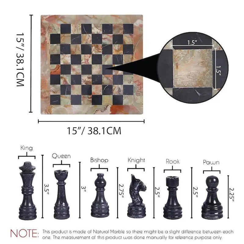 Green & Black Marble  Handmade Chess Set