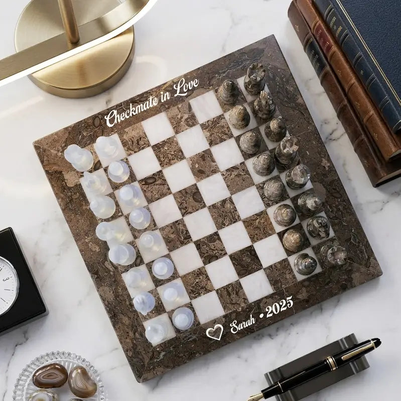 Grey & White Marble Chess Set