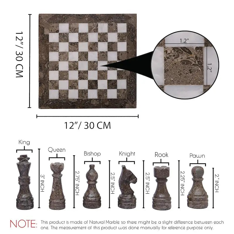 Grey & White Marble Handmade Chess Set