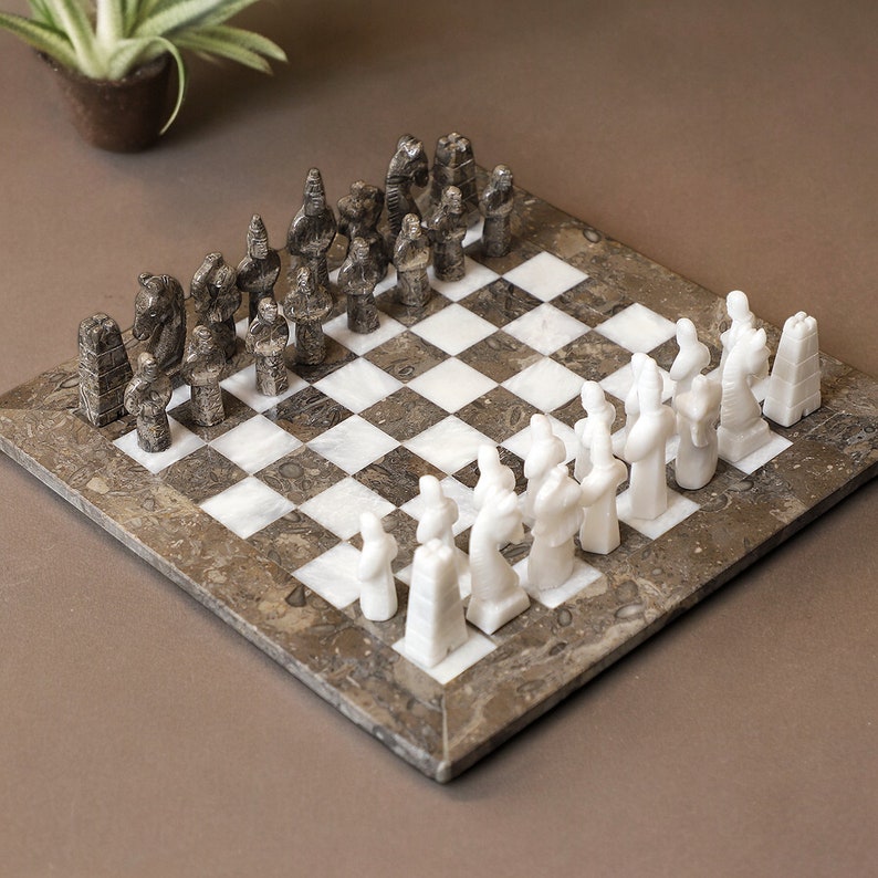 Grey and White Marble Ancient egyptian gods Chess set 