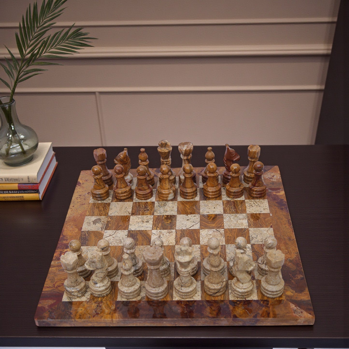 Marble Hives Luxury Handmade Marble Chess Set - Red and Coral -10 Inch