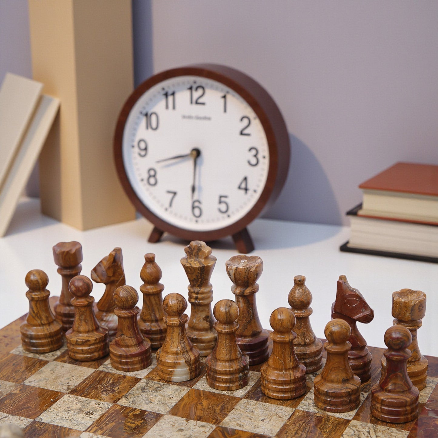 Marble Hives Luxury Handmade Marble Chess Set - Red and Coral -10 Inch