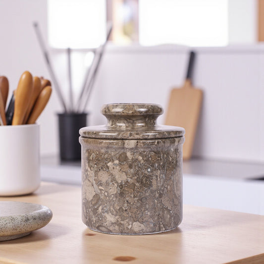 Marble Butter Crock With Lid Perfect Butter Keeper Crock- Oceanic Grey