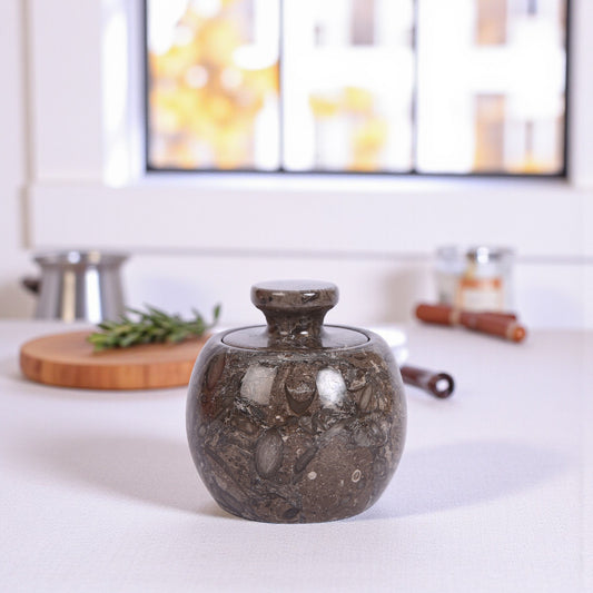 Marble Salt Cellar with Lid- Pack of 2 White and Grey