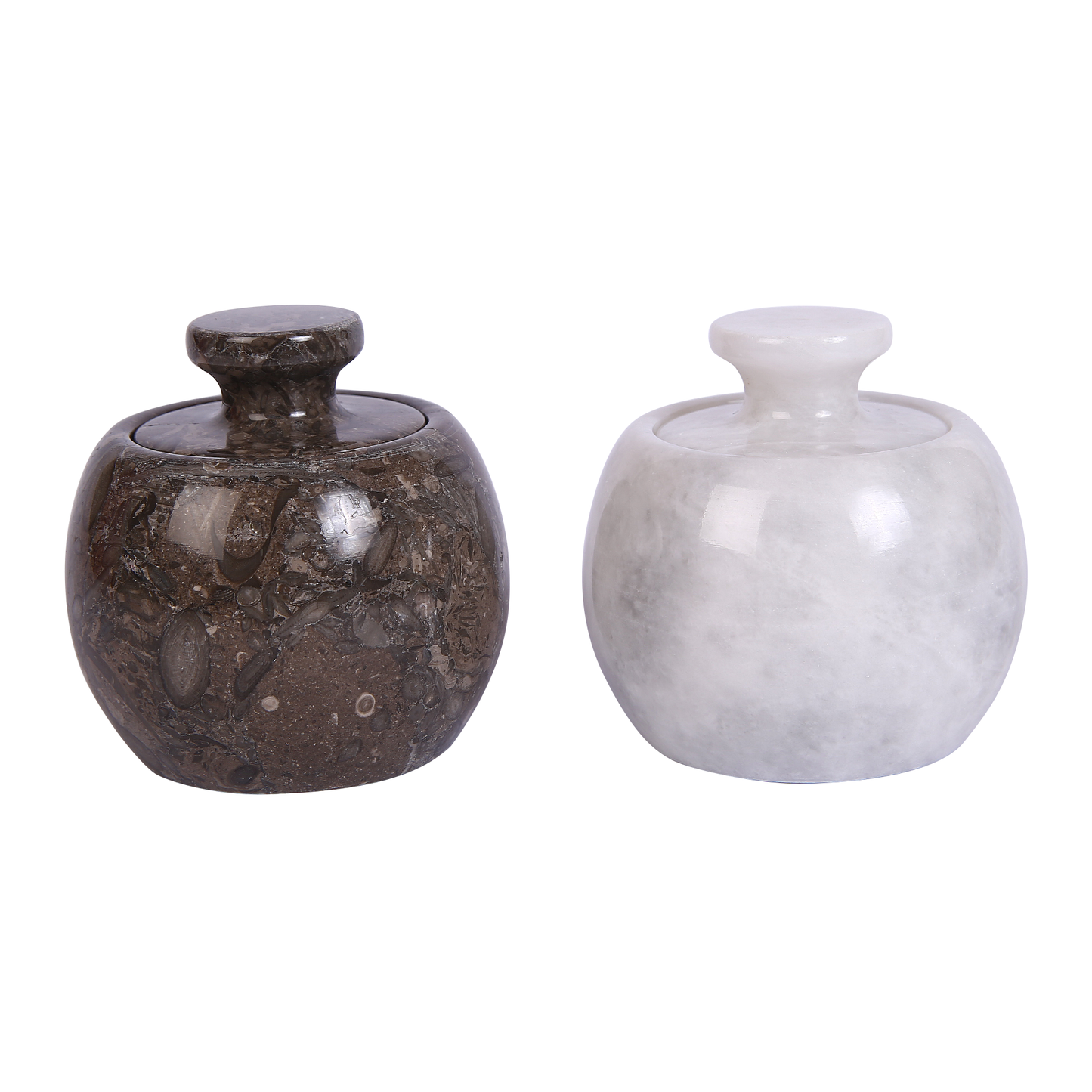 Marble Salt Cellar with Lid- Pack of 2 Marble Salt and Pepper Bowls- Salt Holder with Lid to Put Salt, Paprika, Pepper, and Spice
