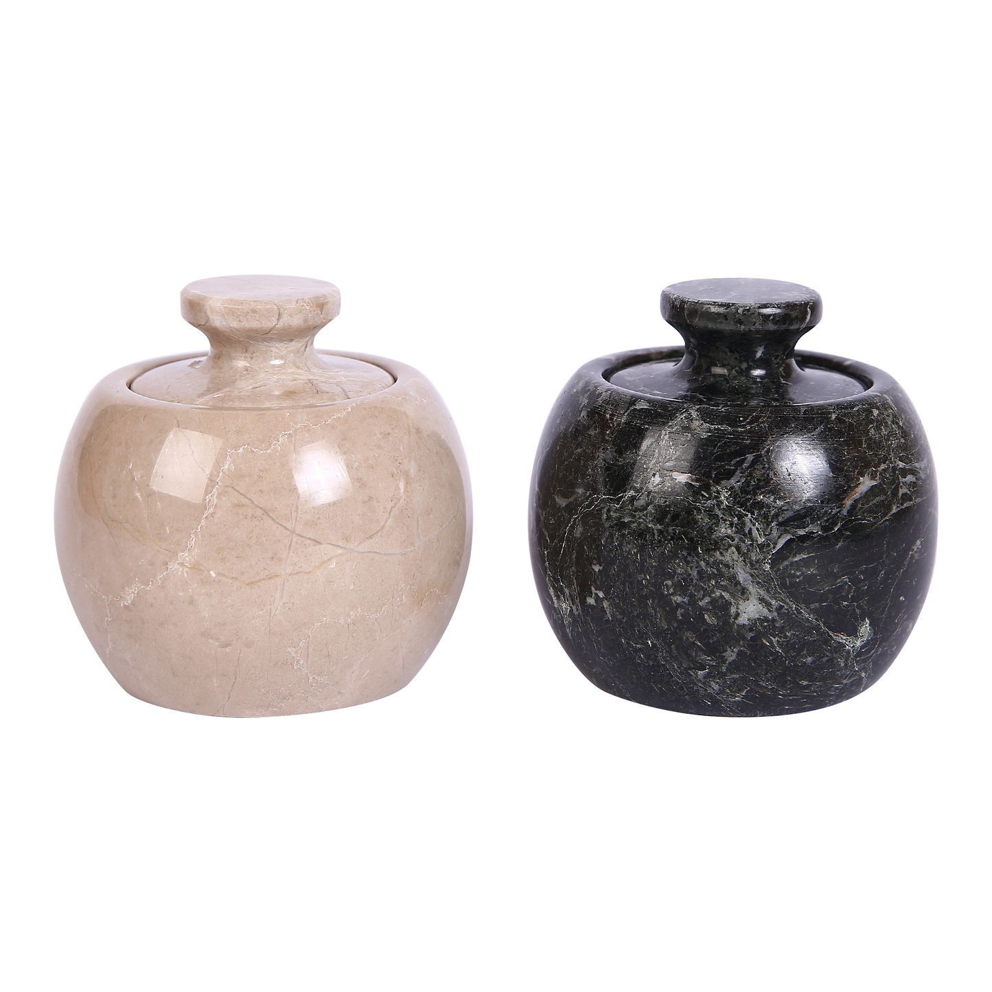 Marble Salt Cellar with Lid- Pack of 2 Marble Salt and Pepper Bowls- Salt Holder with Lid to Put Salt, Paprika, Pepper, and Spice