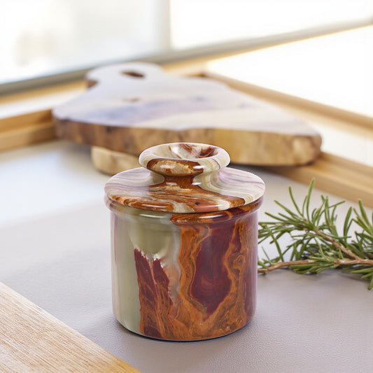 Marble Butter Crock With Lid - Onyx Green