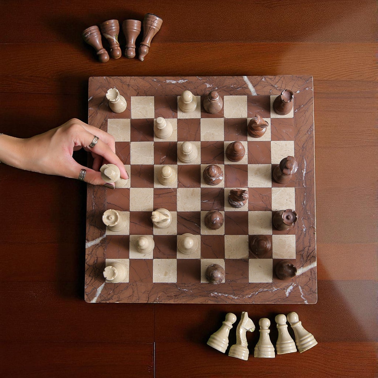 Marble Hives Luxury Handmade Marble Chess Set – Marina & Beige
