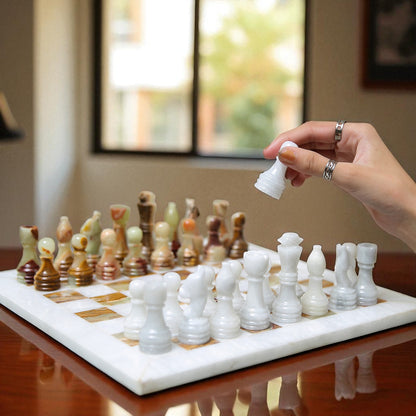 Marble Hives Luxury Handmade Marble Chess Set –  White and Green