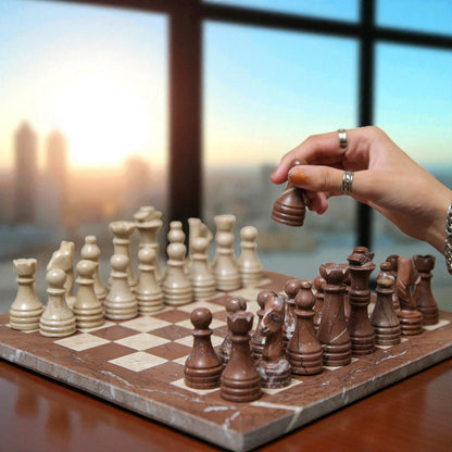 Marble Hives Luxury Handmade Marble Chess Set – Marina & Beige